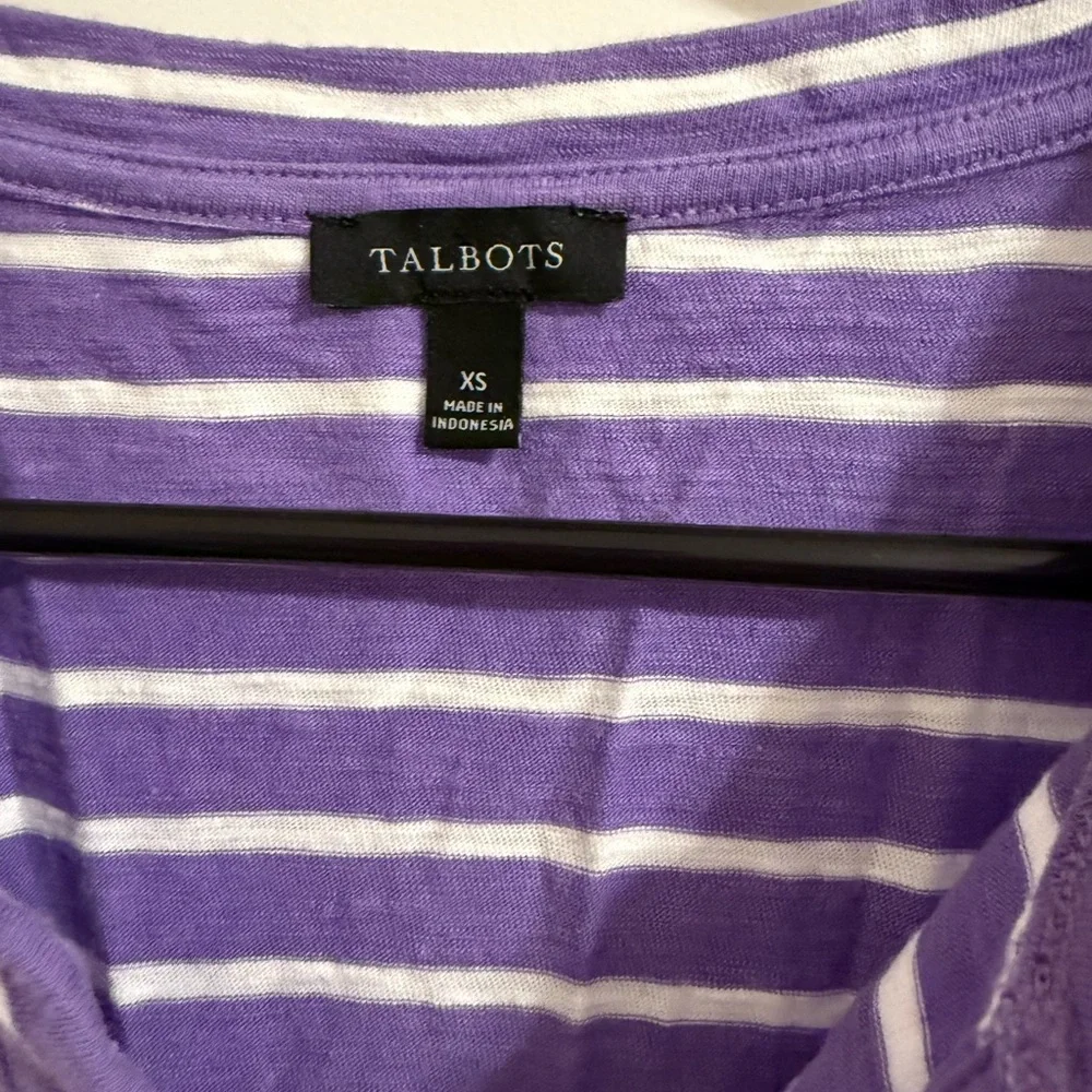 NWOT Talbots Lavender and White Striped Short Sleeve Top - Picture 2 of 3